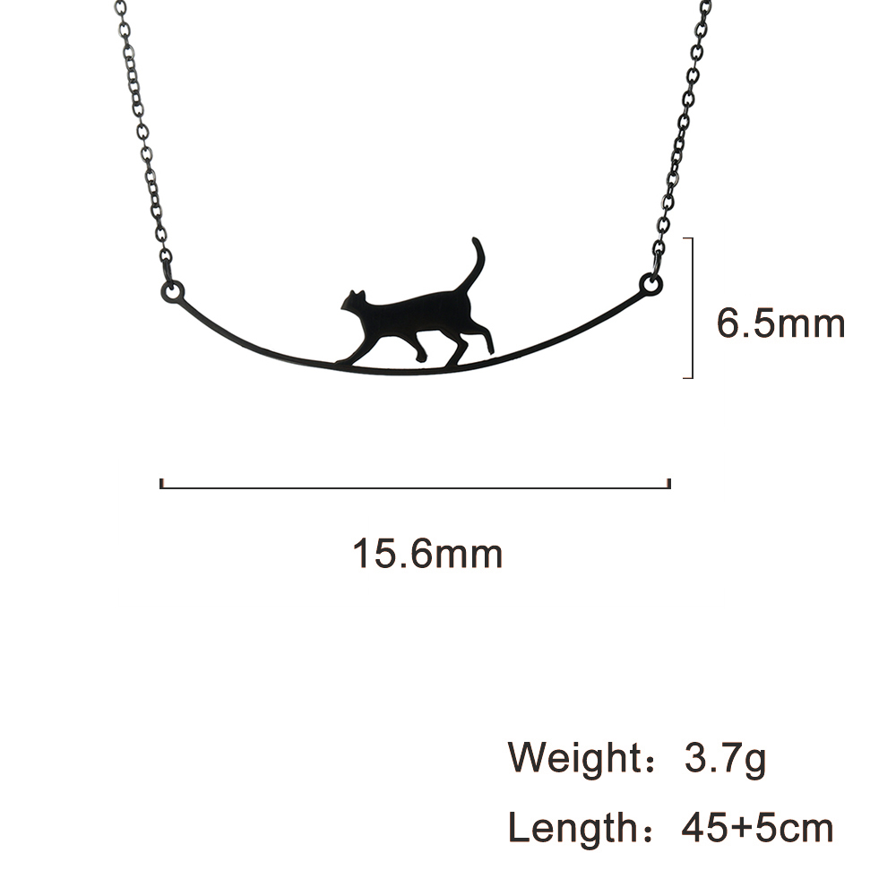 Cazador Cute Walking Cat Pendant Chain Necklaces Stainless Steel Jewelry Simple Cat Curved Choker Necklaces Women Party Wedding: Rhodium Plated