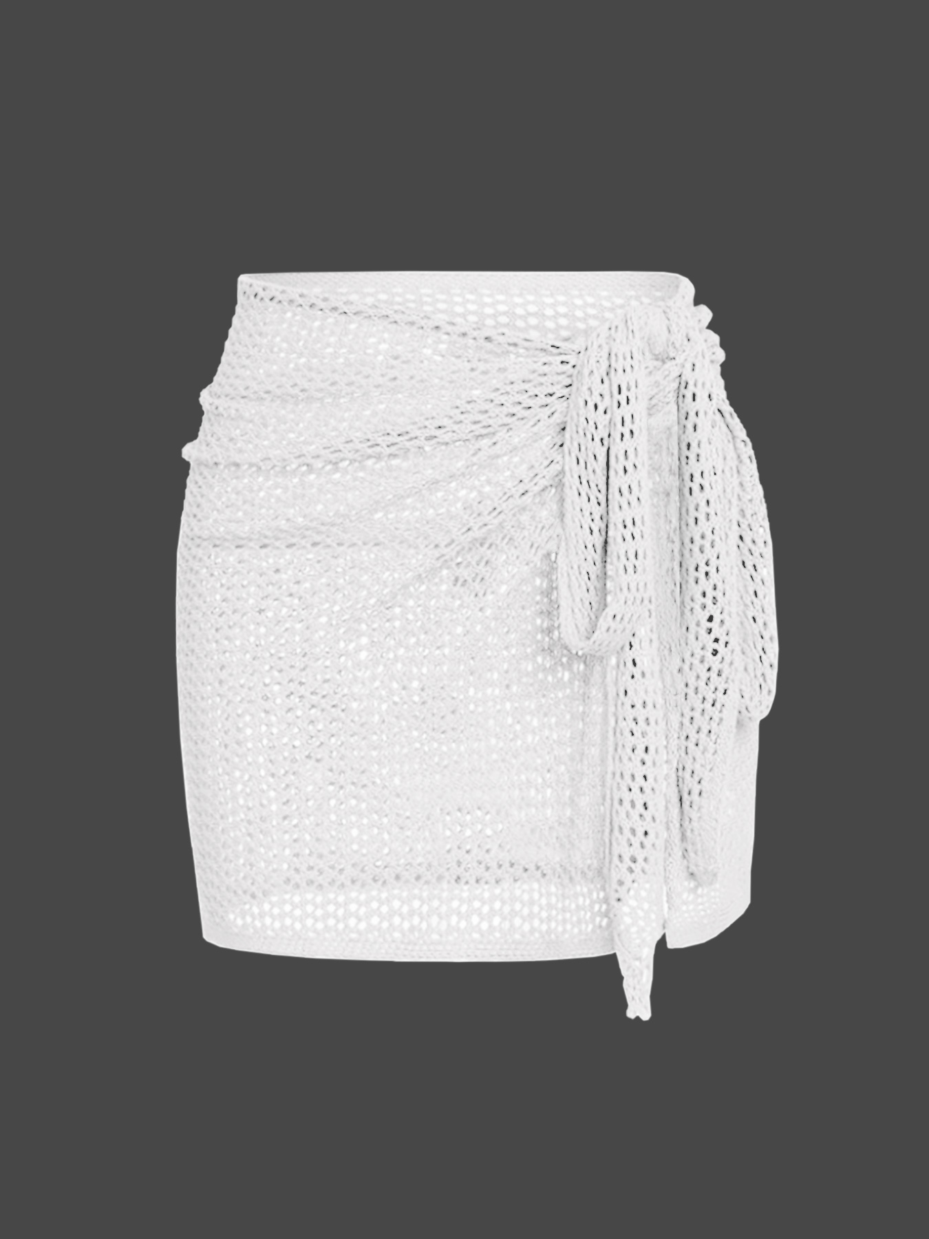 Women's Knitted Short Skirt with Hollow Straps and Slit, Sexy Beach Coverup Shirt for Summer: XL / WHITE