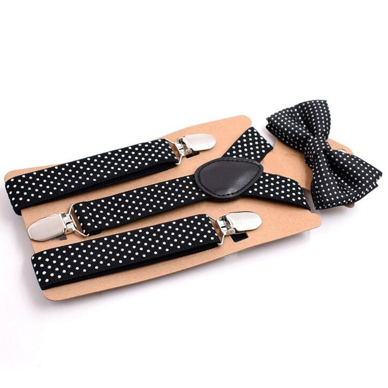 Bow Tie Suit Children's Strap Clip Black Print 3 Clip Boy And Girl Suspender Belt Strap Adjustable Novelty