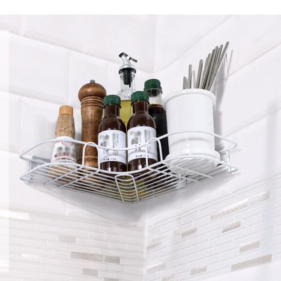 Etagère ventouse pour salle de bain ou cuisine, poinçon, cadre d&#39;angle, fer forgé, rangement de shampoing et accessoires