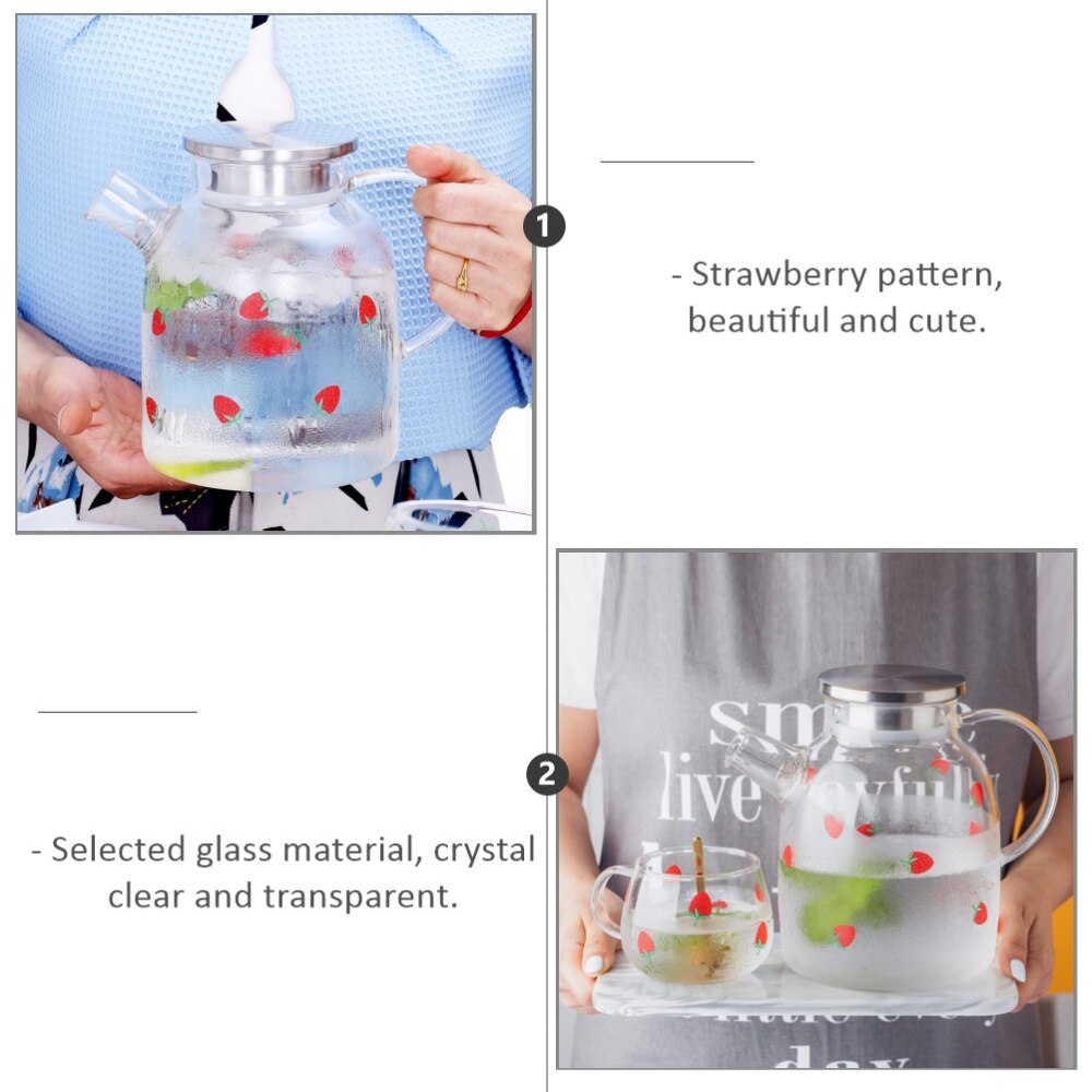 1pc glas gryde sart stor kapacitet praktisk jordbær mønster varmebestandig vand gryde koldt vand kedel glas juice gryde g