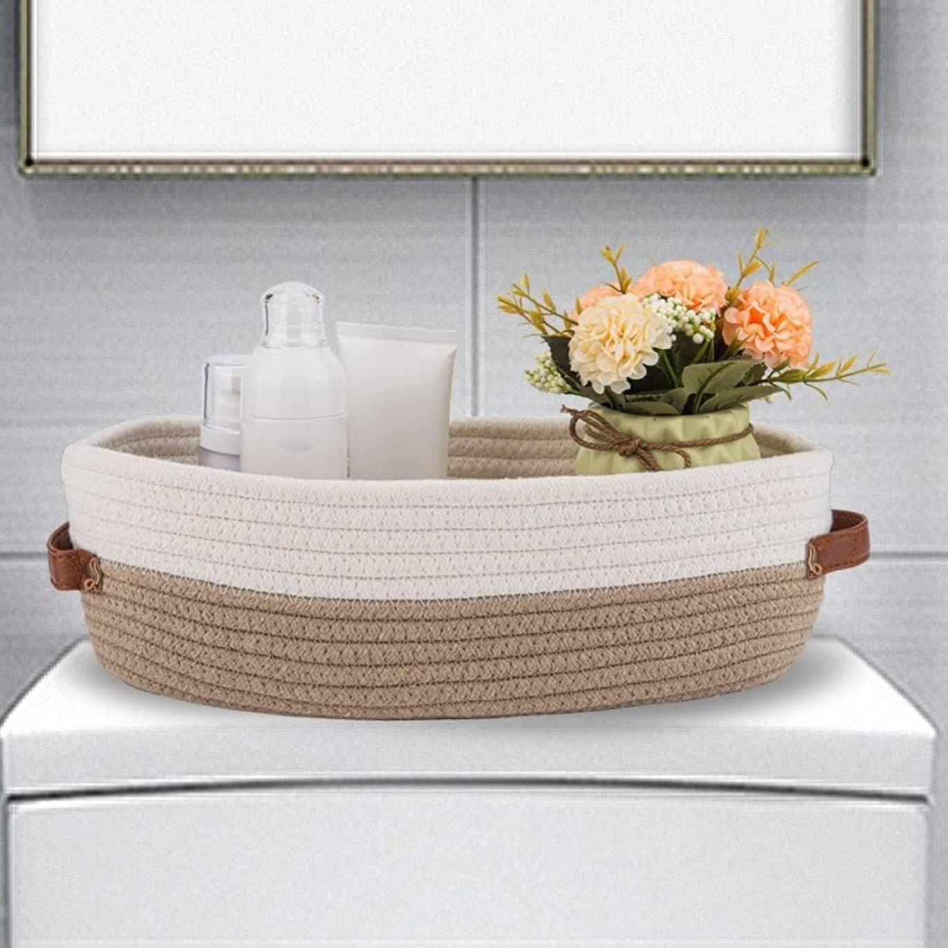 Oval Handle Bathroom Storage Basket Storage Basket Clothes Storage Box, Layered Finishing Box for Clothes and Pants: green