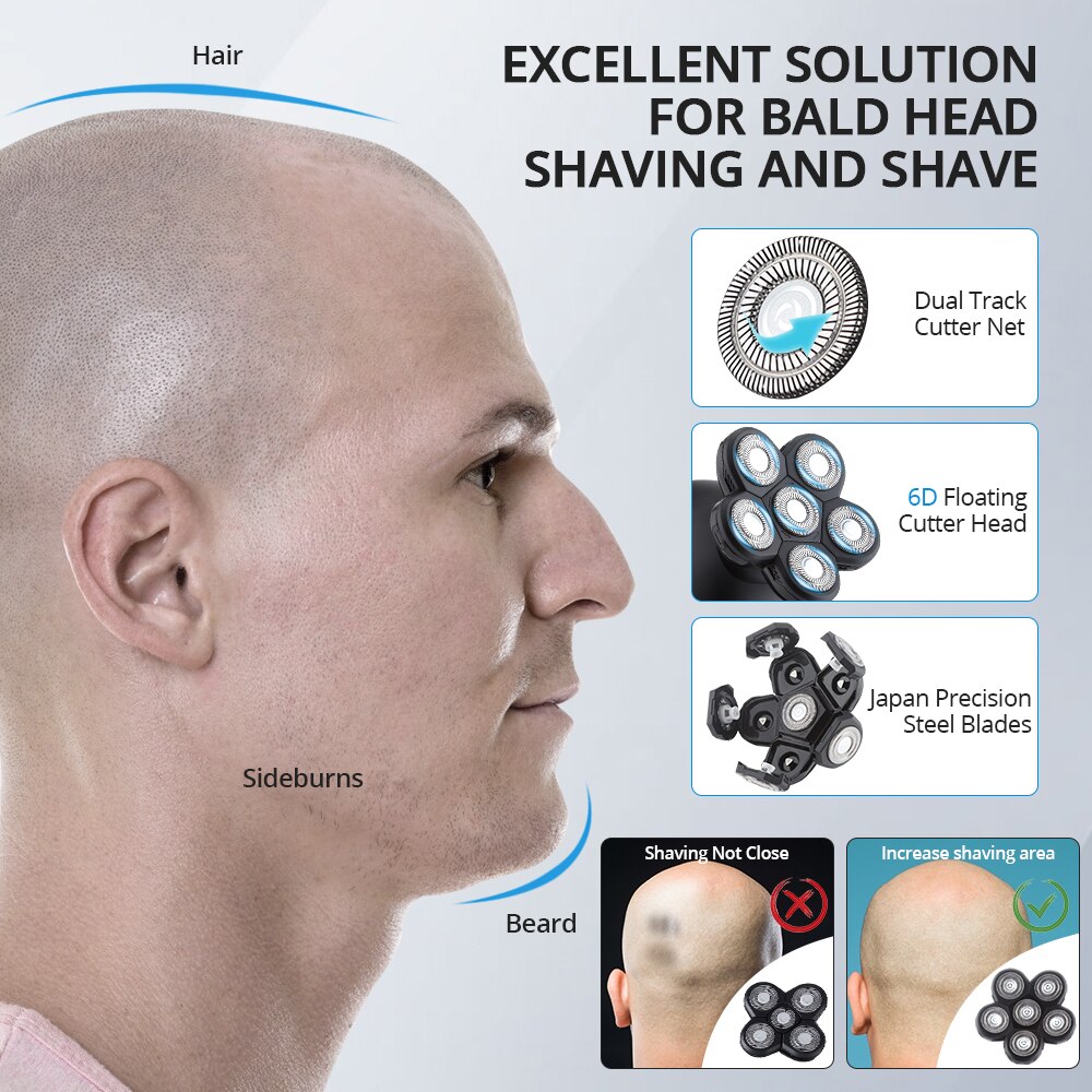 5 In 1 4D Men's Rechargeable Bald Head Electric Shaver 5 Floating Heads Beard Nose Ear Hair Trimmer Razor Clipper Facial Brush