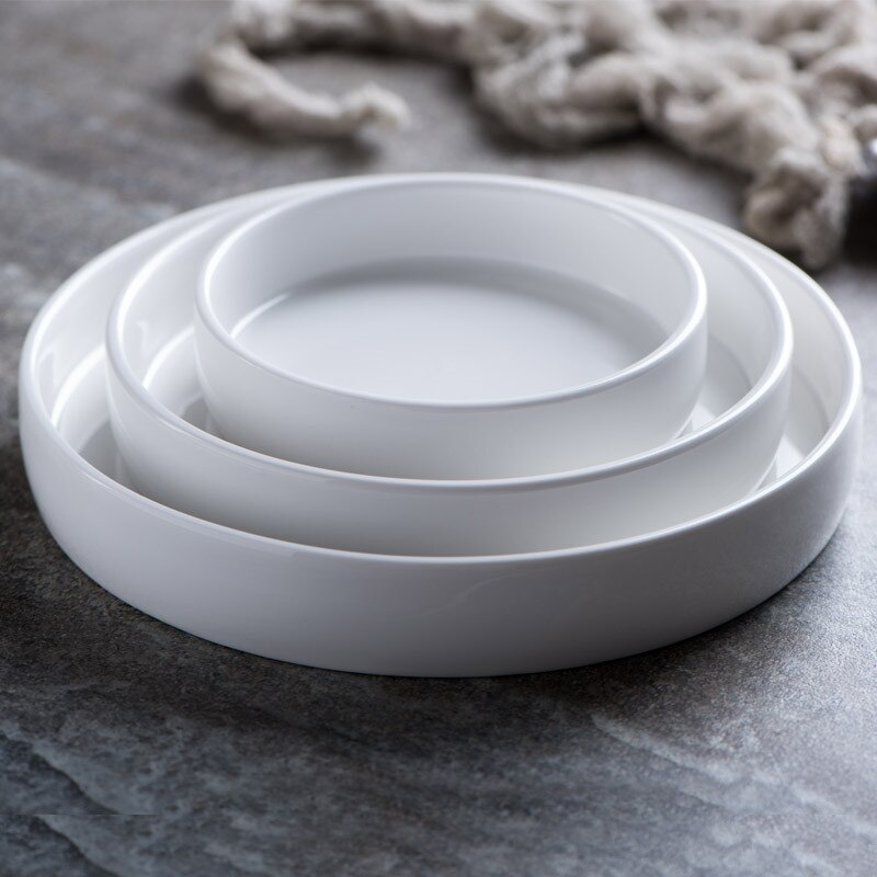 Round Ceramic Breakfast Dessert Cake Snack Plate Dinner Serving Plate Dish White Porcelain Kitchen Dinnerware Microwave Safe