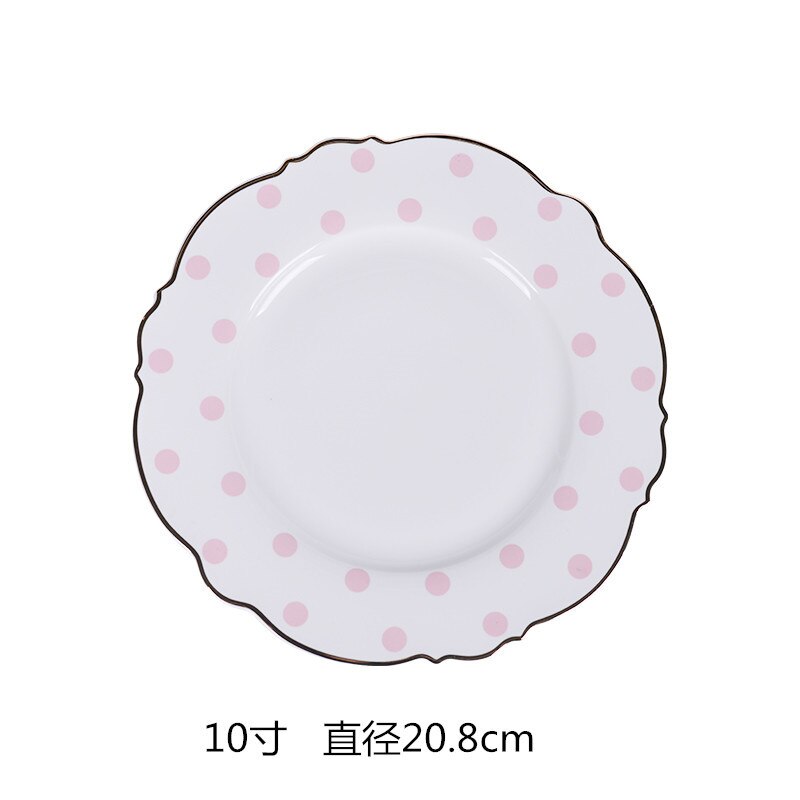 Pynomic Ceramic Plate Simple Pink Wave Point Flat Plate Western Steak Plate Girl Heart Dessert Plate Tableware: Pink Wave Point / 9 inches