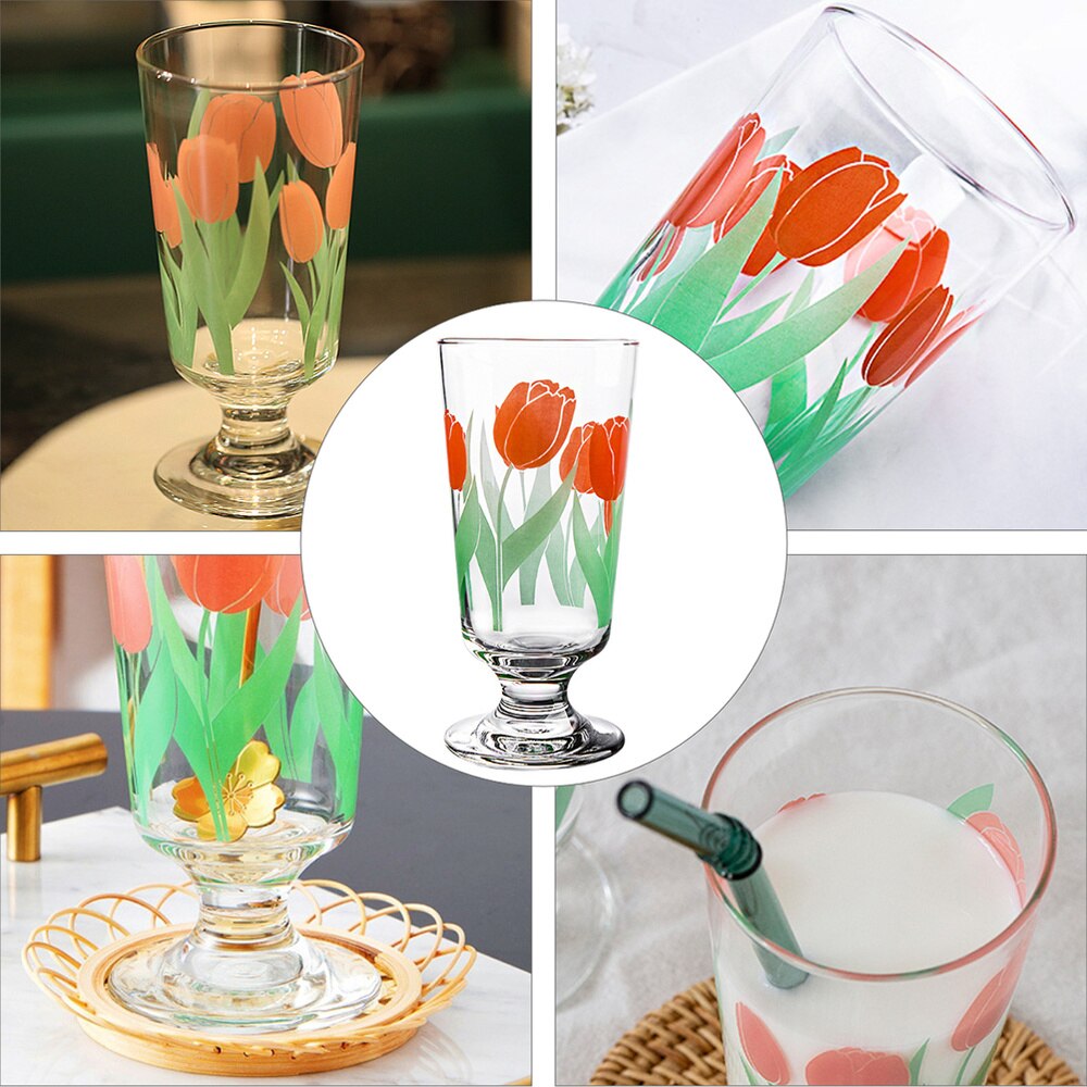 1pc Retro Beverage Cups Tulip Glass Stemware Pastoral Style Milk Cup