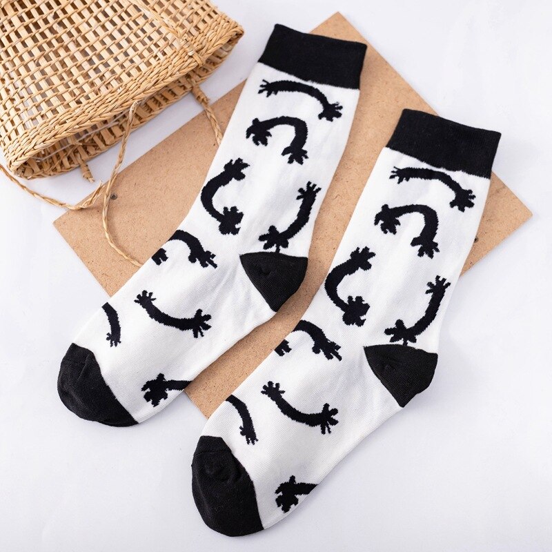 Cute striped socks funny cow print cartoon casual socks cute animals chaussettes kawaii happy deodorant socks: C