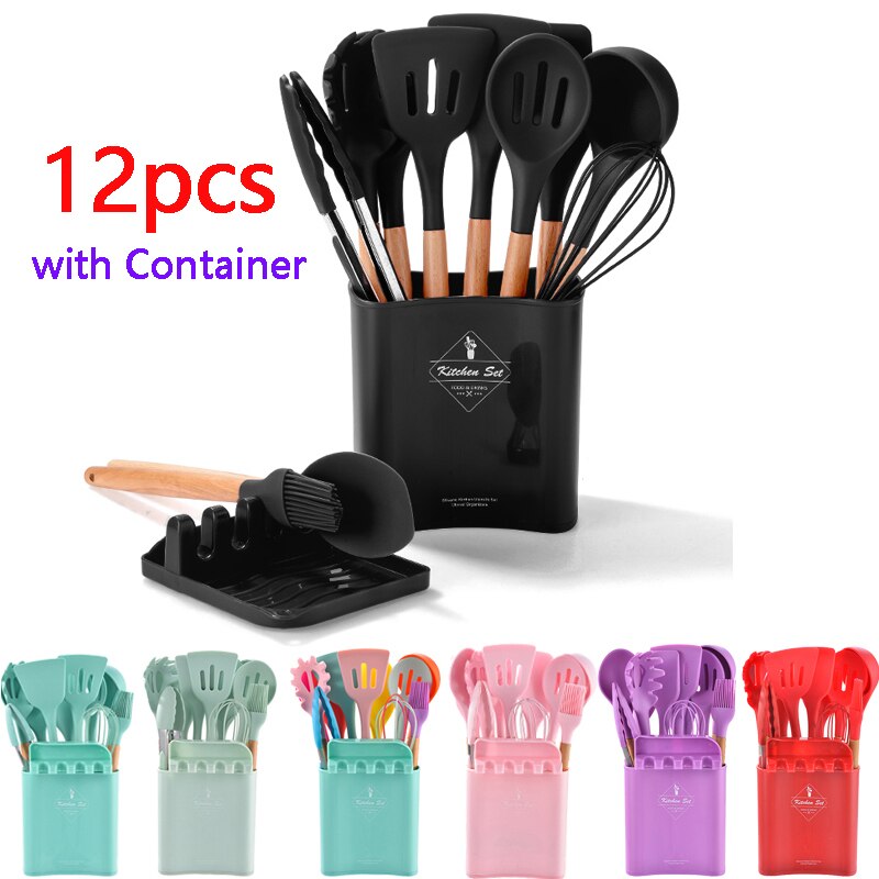 Silicone Keukengerei Set Bpa Gratis Hittebestendig Koken Bakken Tools Gadgets Keukengerei Met Container