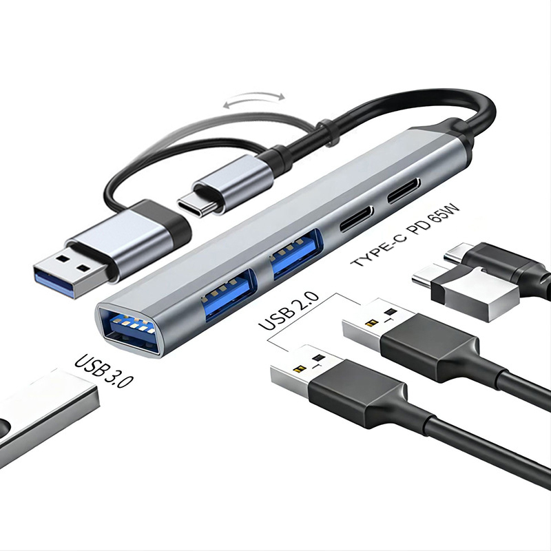 HUB USB C 5 en 2 tipo C a USB 3,0 HUB PD 65W adaptador divisor multi USB OTG para Lenovo Macbook Pro accesorios de computadora: Plata