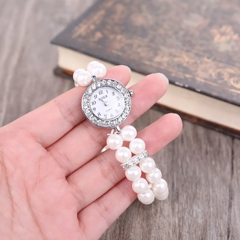 Dameshorloge, klok, casual polshorloges voor dames, horloges met parelarmband, horlogebandje, quartz polshorloge, horloges, sieraden
