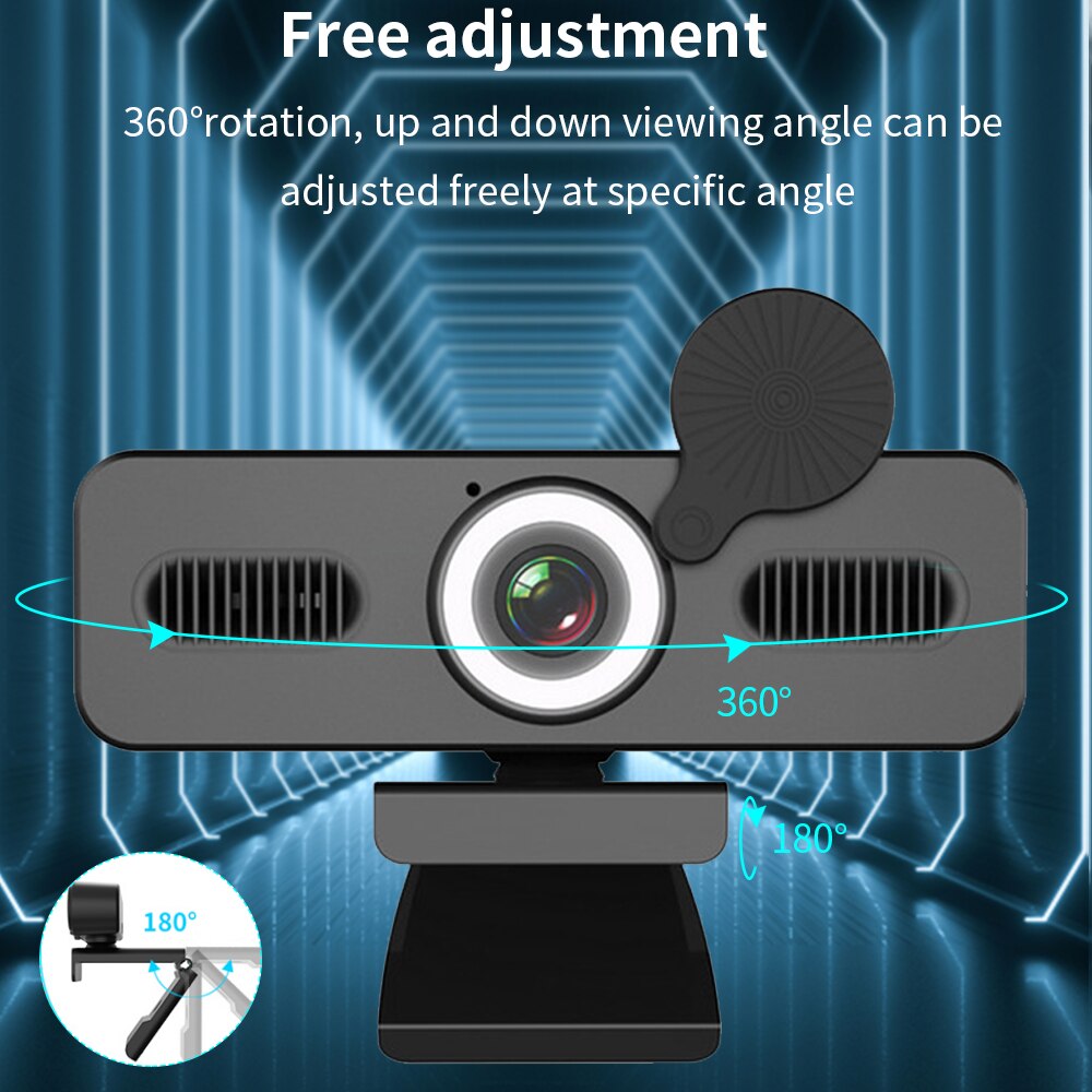 Tishric C360 Webcam 4K Web Camera Met Microfoon Webcam Pc Camera Hd Webcam Usb Camera Computer Camera Met vul Licht Cover