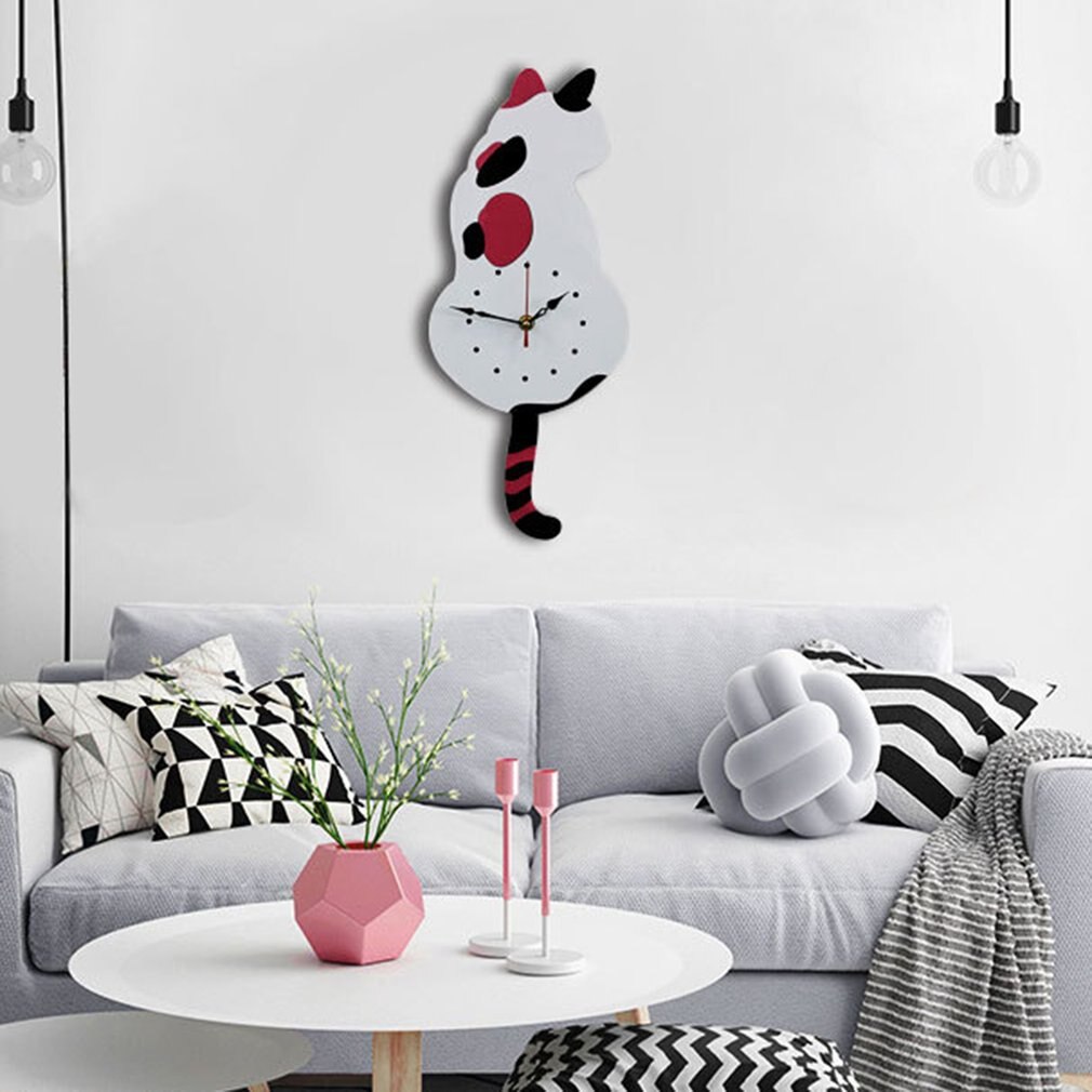 Home Decoratie Woonkamer Kwispelende Staart Kat Creatieve Wandklok Acryl Wandklok Moderne Leuke Kat Klok Bewegen Stilte