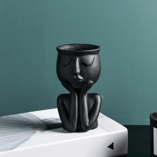 Human Think Face Ceramic Home Plants Flower Pot Vase Planter Tabletop Decoration Thinking Face Eco-Friendly Vase Nice  : Black