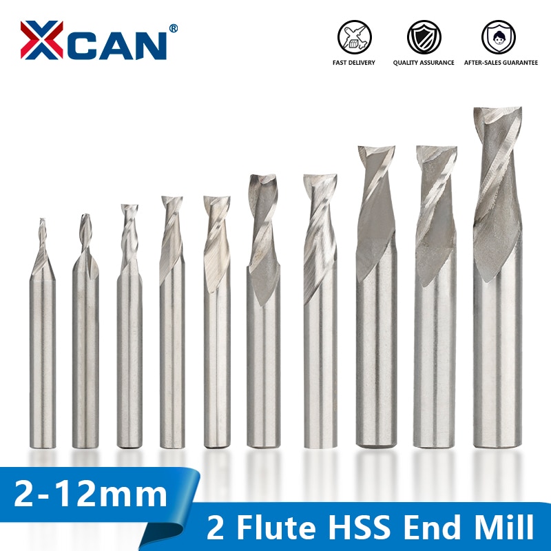 XCAN 2 Flute Milling Cutter 2-12mm HSS End Mill Aluminum Milling Tool CNC Router Bit