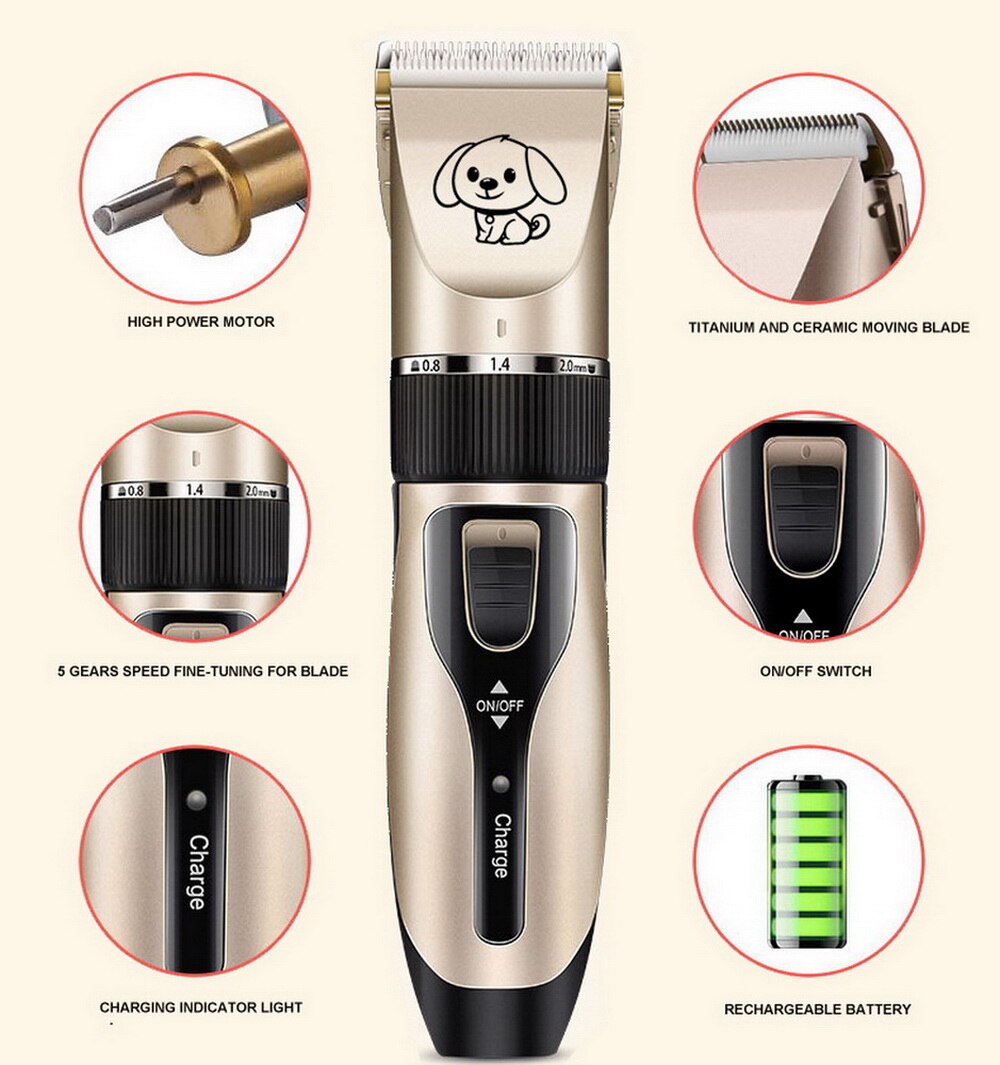 Hondentondeuse, oplaadbare hondentrimmer, draadloos hondentrimmer, dierentrimmer met kamgeleiders, scharen, nagelsets voor huisdieren