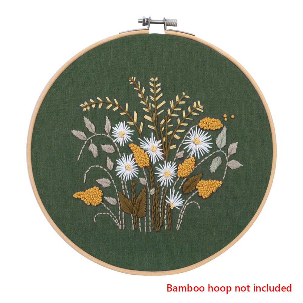 Embroidery Kit Beginner DIY Stampe Starter Plants Pattern Cloth Color Threads Tools Craft Round Cross Stitch Sewing Craft Kit: 06