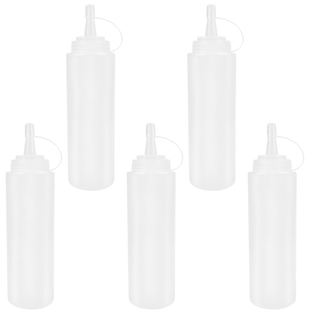 5pcs 230ml 8oz Squeeze Squirt Condiment Bottles with Twist On Cap Lids Dispensers for Ketchup Mustard Sauces Olive