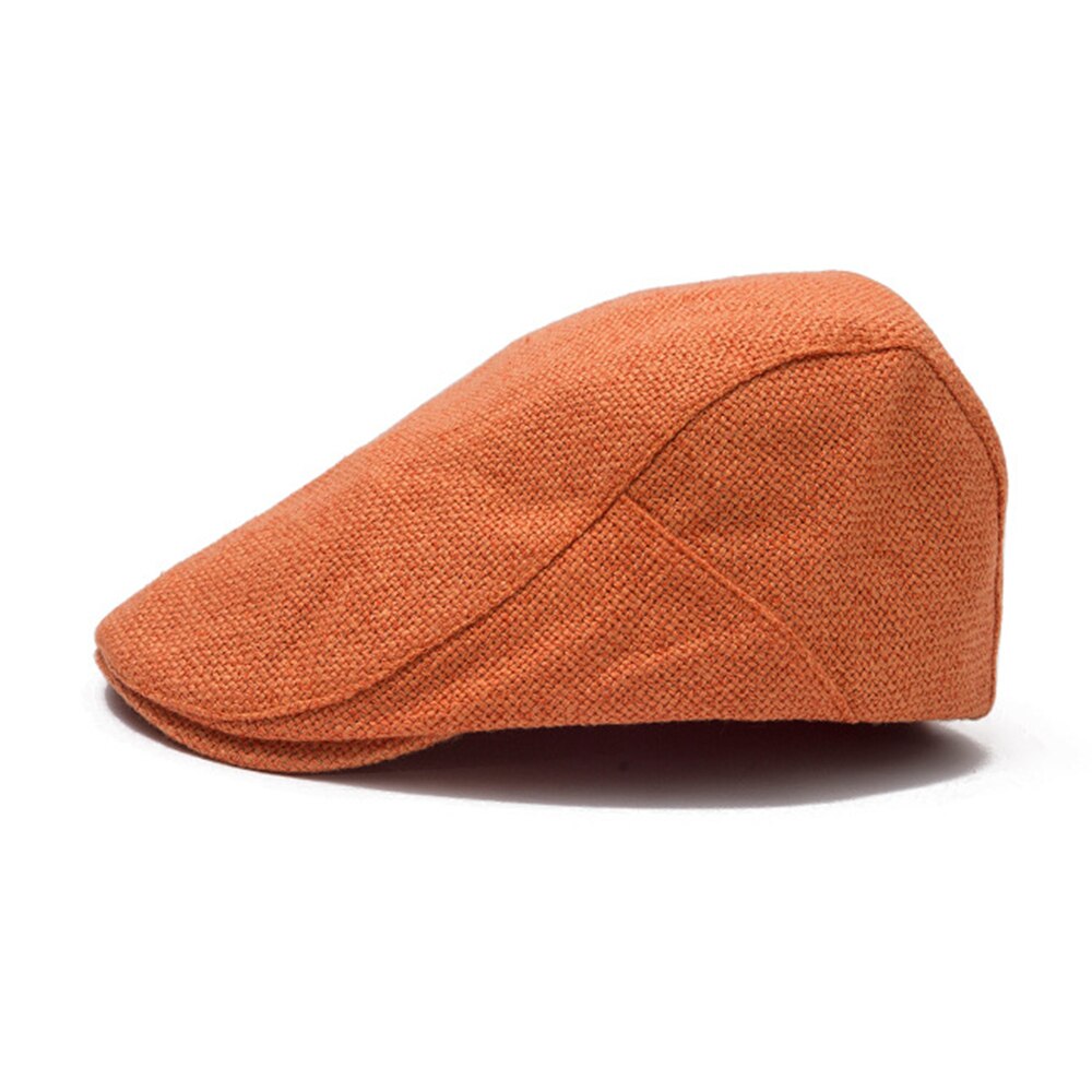 Showersmile Zomer Heren Baret Linnen Platte Pet Verstelbare Krantenjongenspet Ademend Vintage Effen Oranje Ivy Eendenbek Hoed