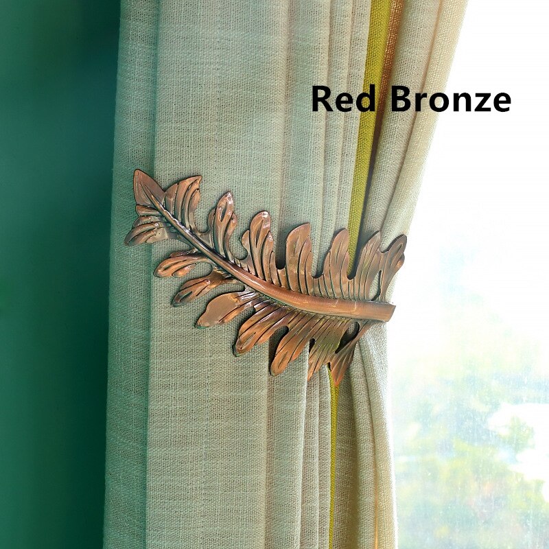 2 pièces rideaux décoratifs, grande feuille Vintage U forme mur monté fenêtre rideau draperie Tieback crochet: Red Bronze