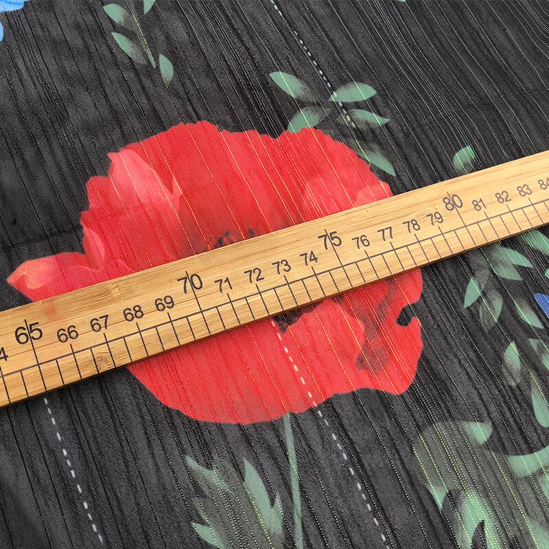 Poppy flower printed gold silk smooth fabric 145 cm width dress fabric custom express