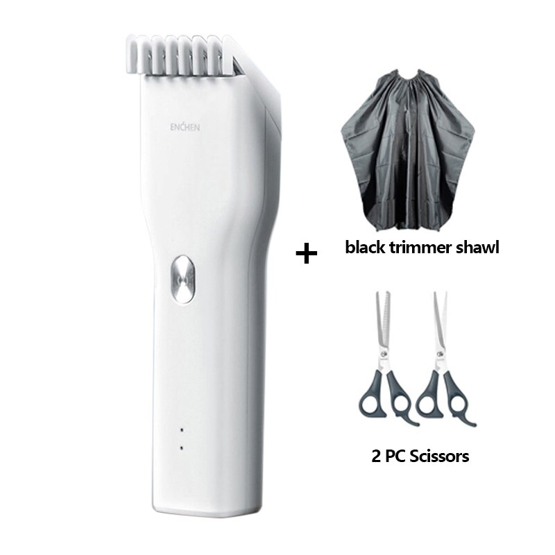 Enchen Men Electric Hair Trimmer Ceramic Clipper USB Fast Charge Hair Cutter Trimmer Family Friend: White with scissors