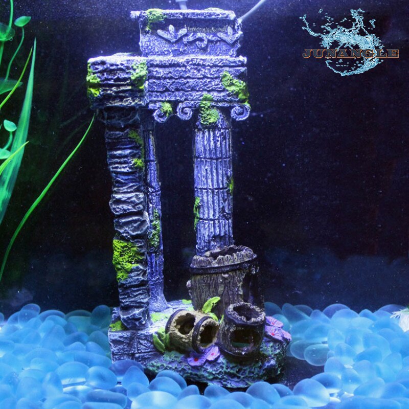 Aquarium colonne romaine carrée | Mini Aquarium, paysage, Aquarium, avec résine tonneau, trou de poisson, fond décoratif d'aquarium
