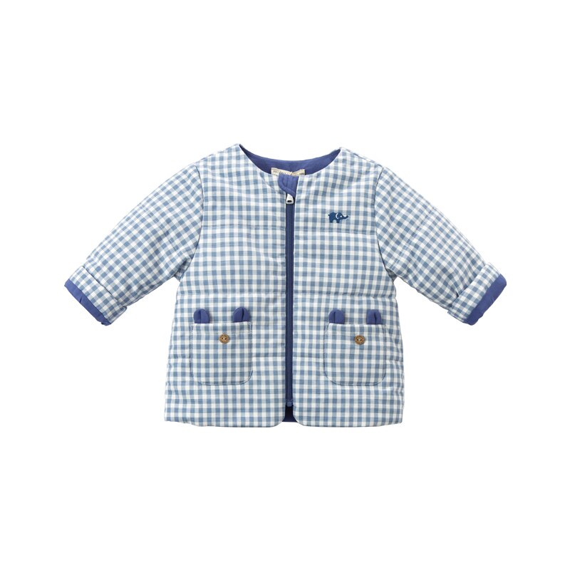 DB16743 Dave Bella Lente Baby Jongens Cartoon Plaid Zakken Gewatteerde Jas Kinderen Tops Baby Peuter Bovenkleding: 18M (73cm)