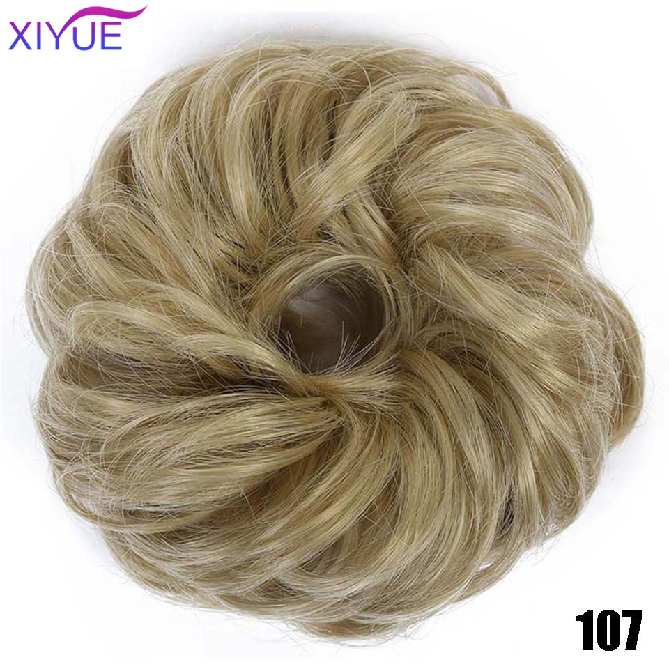 XIYUEMessy Scrunchies Donut Bun Synthetic Hair Chignon Straight Elastic Band Hair Extensions Heat Resistant Hairpieces For Women