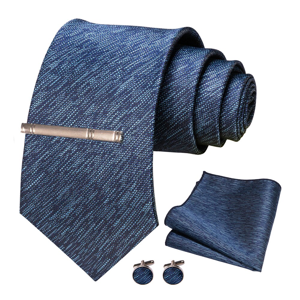 JEMYGINS – cravate en soie pour hommes, ensemble de boutons de manchette, à carreaux, rayures, bleu marine, 100%: 016