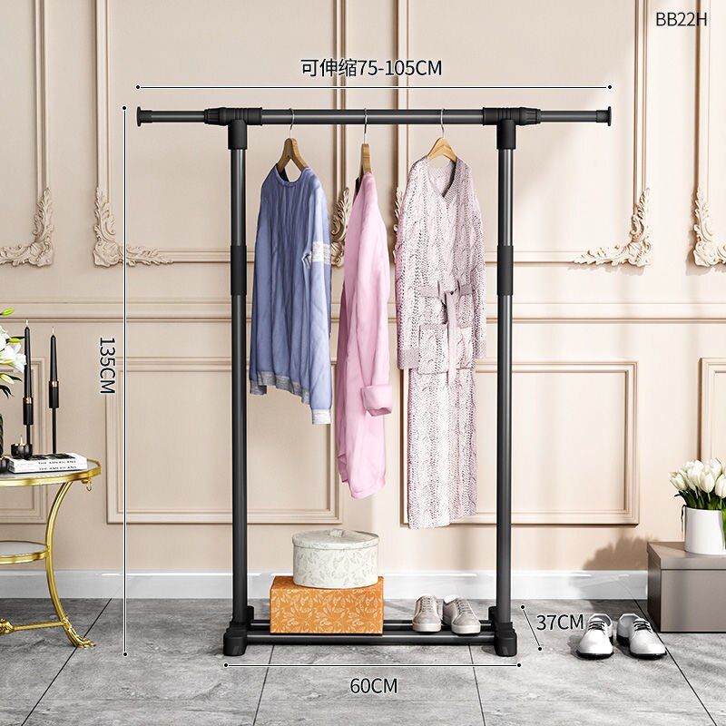 Clothes Rack Bold Single Rod Balcony Drying Rack Coat Rack Clothes Organizer: A105cm Black