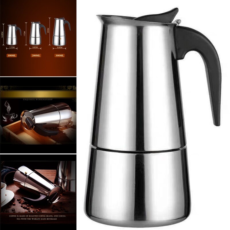 Espresso Maker 2/4/6 Cups Stainless Steel Mocha Pot Espresso Pot Espresso Maker 100/300/200ML WXV