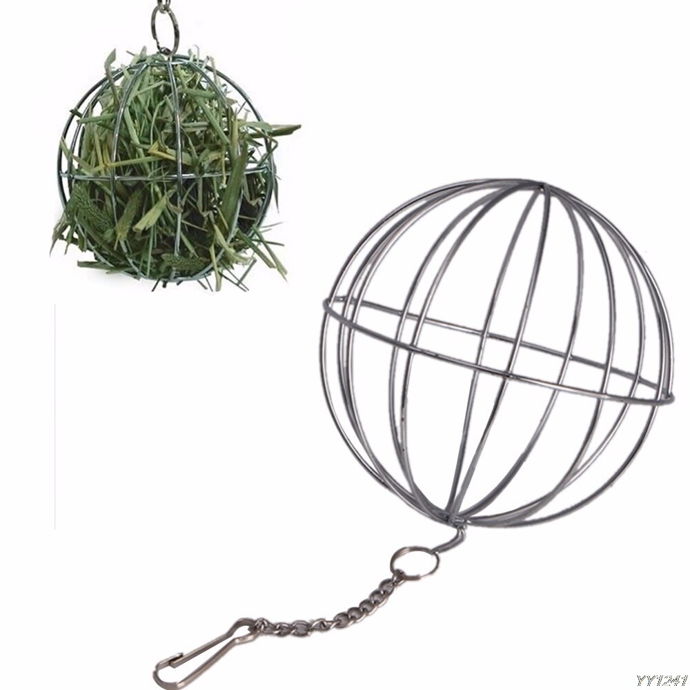 Stainless Steel Ball Shape Grass Grame Pet Feed Dispenser Bunny Guinea Rabbit Small Animal playing Hanging Ball Toy