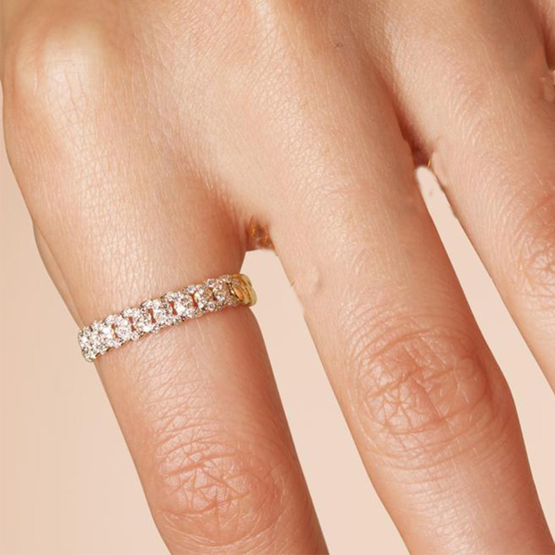 Anillo de circón helado de Color dorado a juego para mujer, anillos INS delicados apilables de tendencia, accesorios de joyería de , para niñas R731: 6 / YELLOW