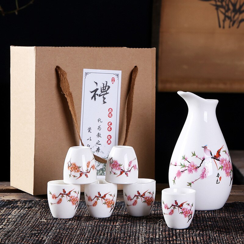 Japansk sake set 7 delar sake set handmålad porslin keramik traditionella keramiska koppar hantverk vinglas låda: 6