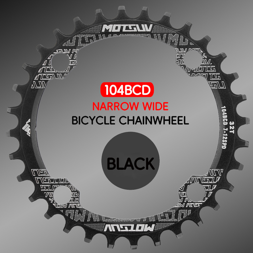 Motsuv Fiets 104BCD Crank Smalle Brede Kettingblad Aluminium Mtb Ronde 32T 34T 36T 38T Fietsen Tand Kettingwiel Onderdelen: Black / 36T