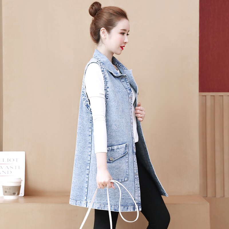 Chaleco Denim Mujer Patchwork chaquetas abrigo largo Jeans chaqueta Casual Tops ropa chaquetas Casaco mujer de talla grande
