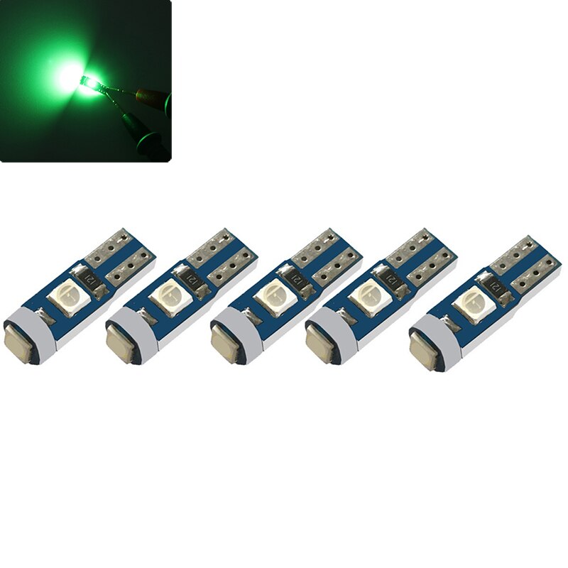 Accessoires de voiture, 5 pièces, lampe Led T5 3030 12V, éclairage intérieur automatique, indicateur de réchauffement du tableau de bord, lampe d&#39;instrument automobile: green