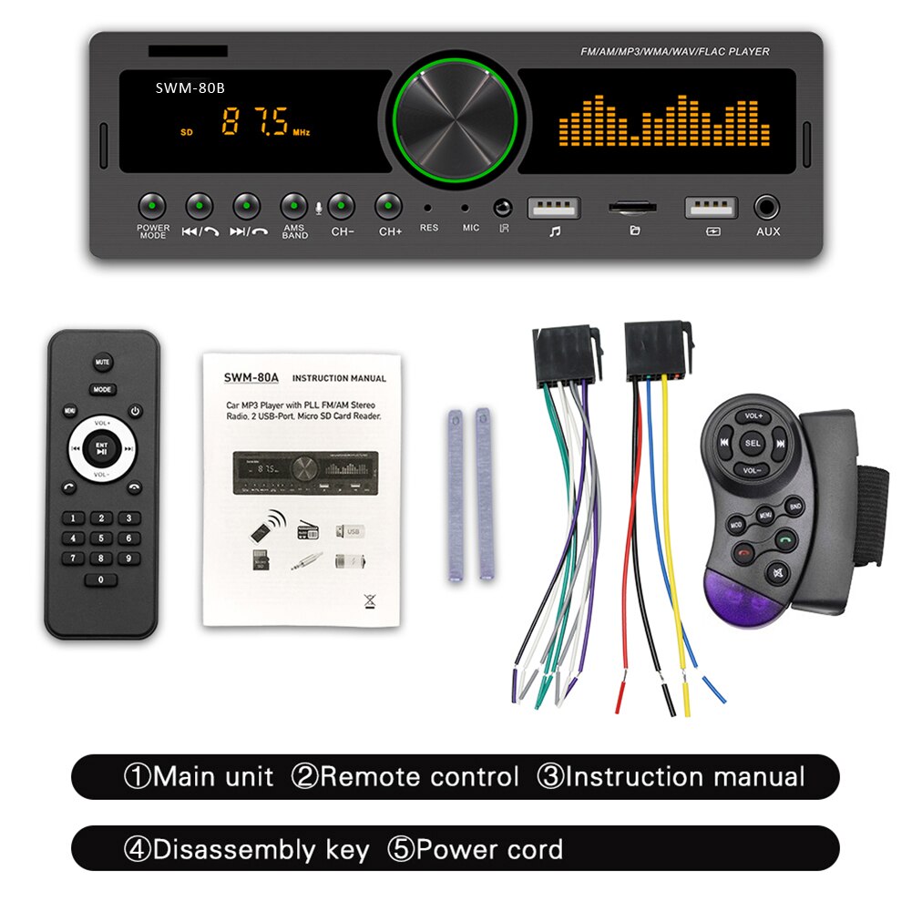 Autoradio avec support Bluetooth, AUX, MP3, lecteu – Grandado