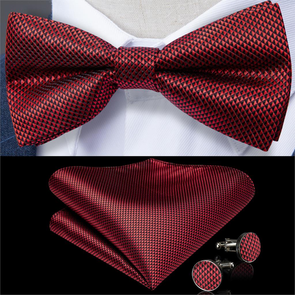 Formal dress Red Striped Paisley Wedding Bowtie Men Bow Tie set Butterfly Tie Pocket Square Cufflinks Cadeau Homme DiBanGu: HL-0102