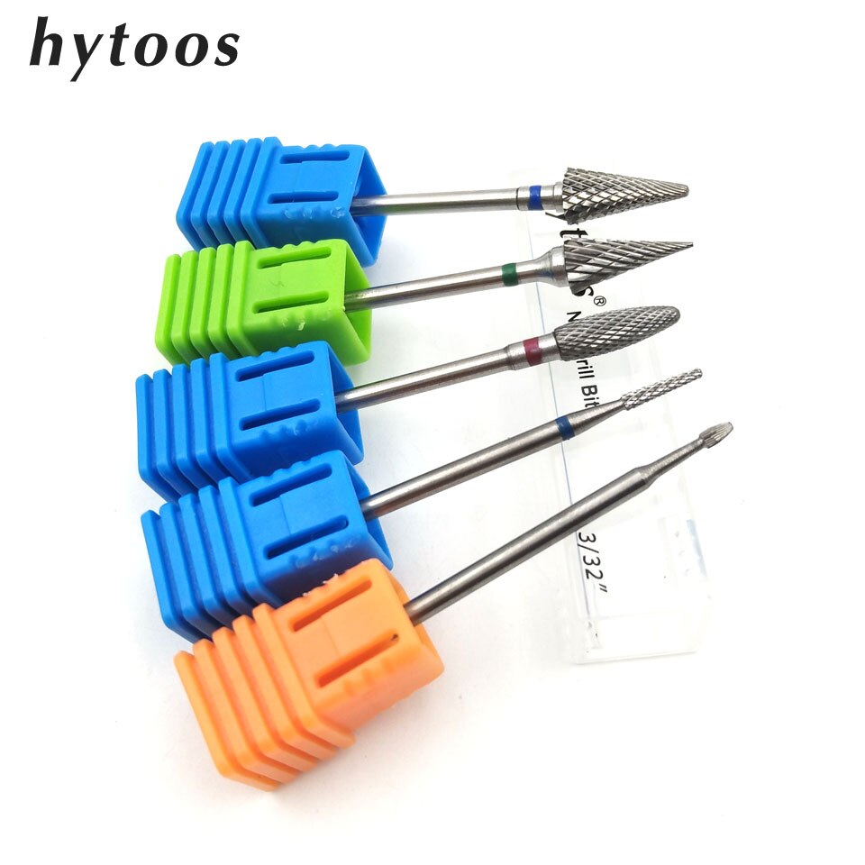 Hytoos 5 Stks/set Tungsten Carbide Burr Nagel Boor 3/32 "Manicure Bits Nail Boor Accessoires Frees Nail Gereedschap FS2