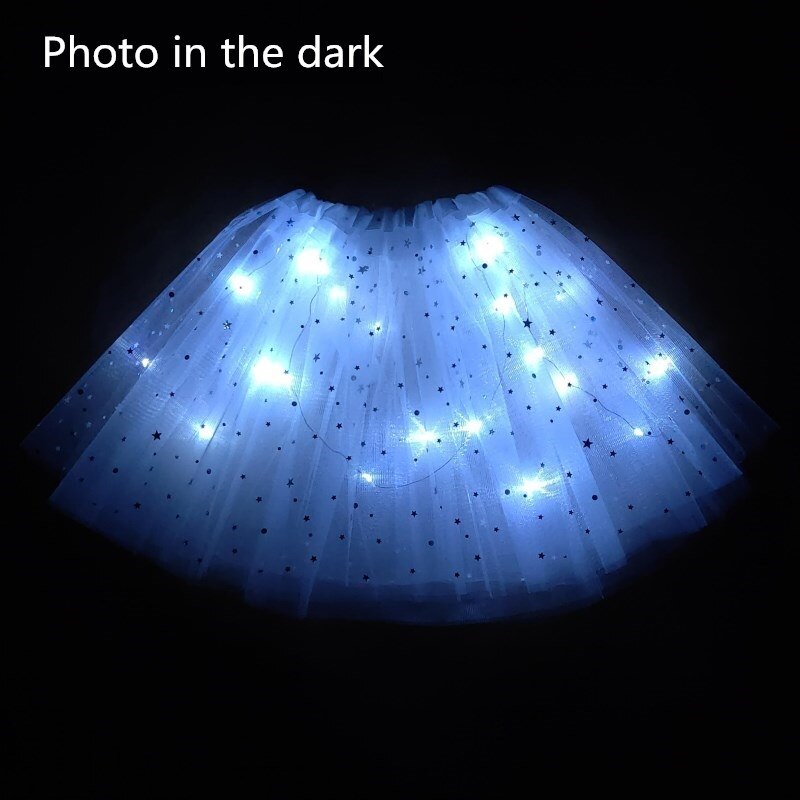 Style Mesh Skirt With Light Glows Children's Birthday Year Party Fun Girl's Skirt LED Strange Sky Blue: White