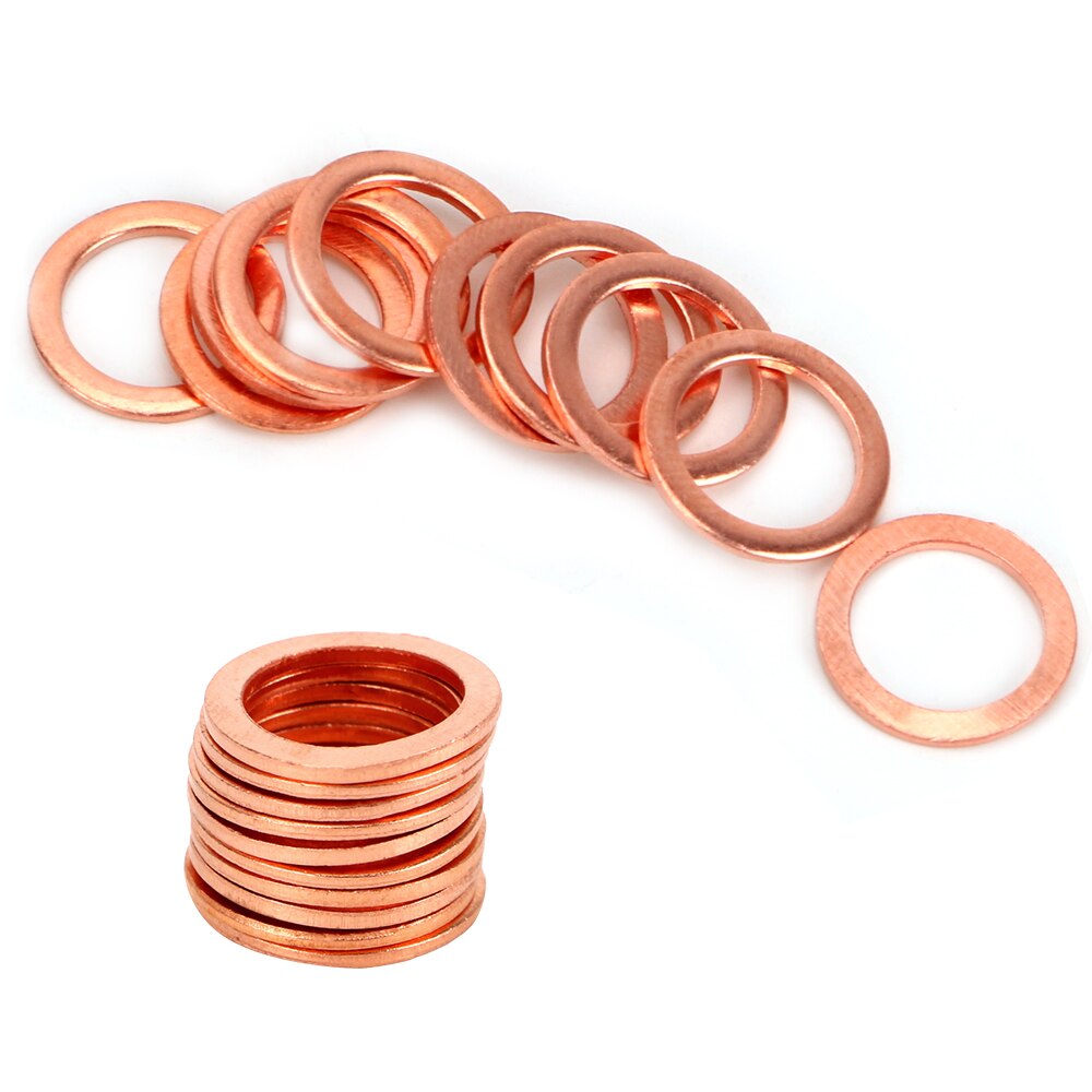 FORAUTO-Juego de arandelas de aplastamiento de cobre sólido, herramientas de sellado de aceite de tapón de sumidero para coche, camión, accesorios de sujeción de vehículo, 10x14x1mm, 10 unids/set