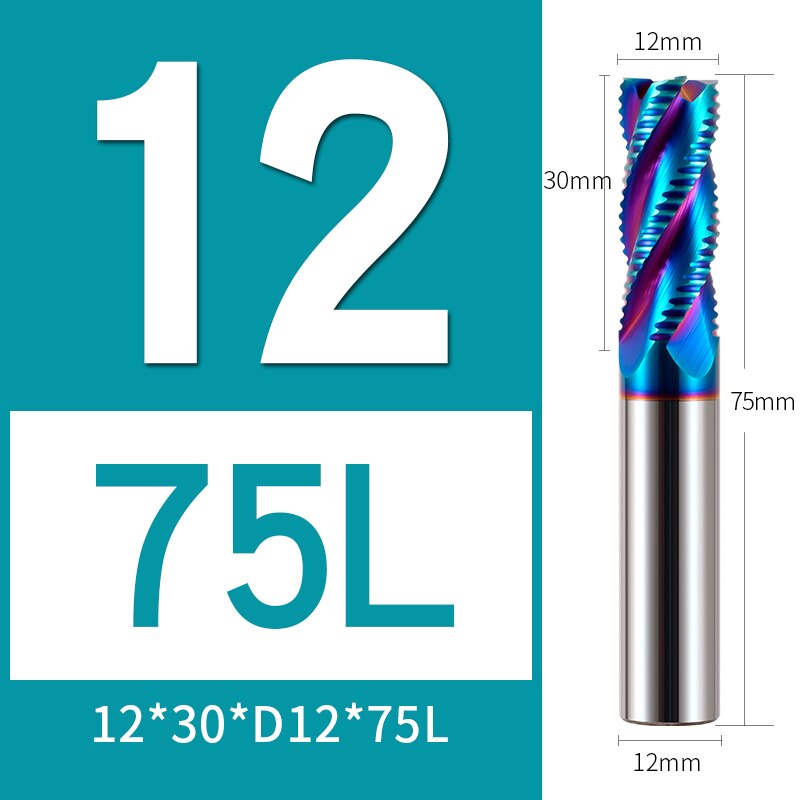 HRC65 Rough Skin Tungsten Steel Milling Cutter 3MM To 20MM CNC Milling Cutter Special Milling Cutter For Steel Roughing: 12X30XD12X75L