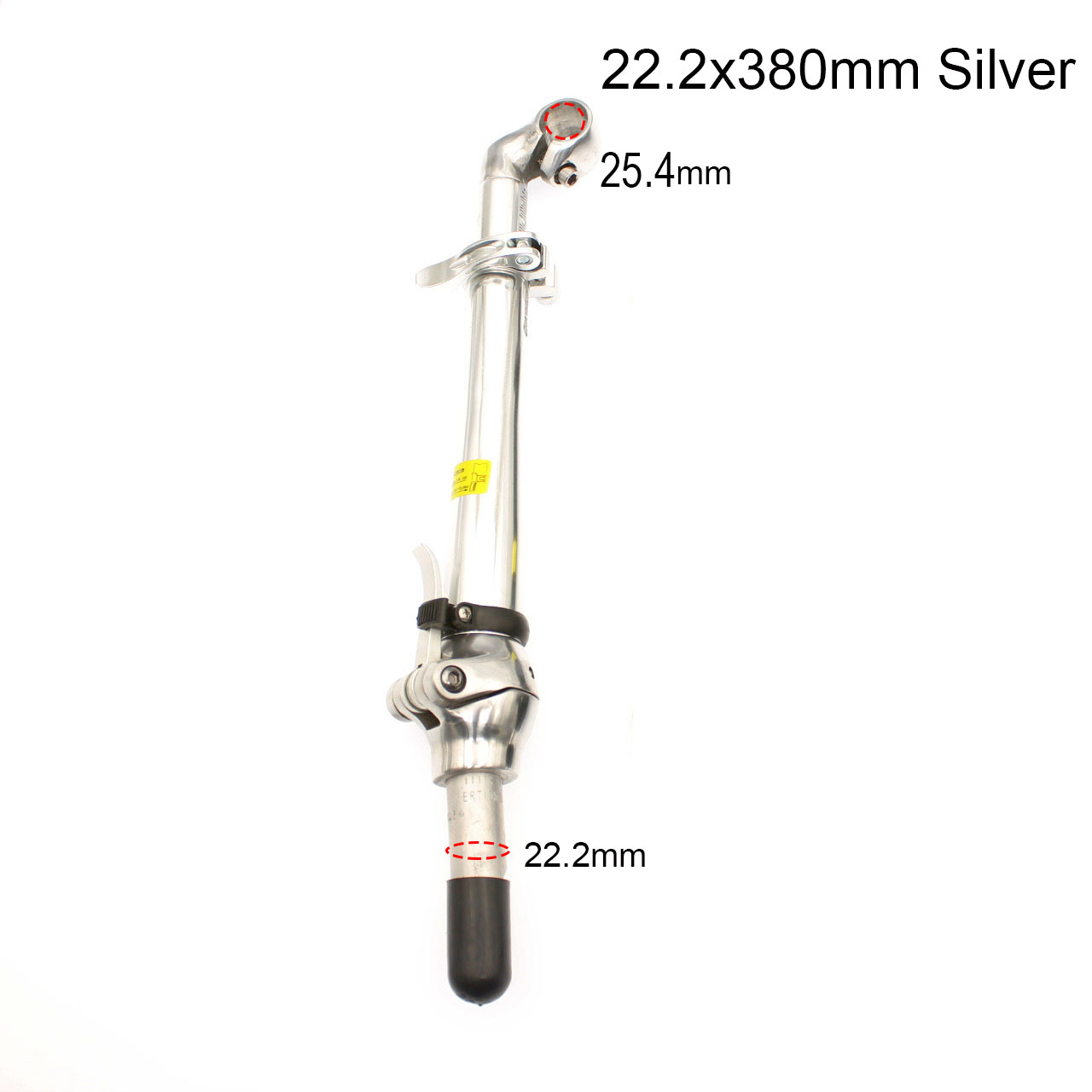 Vástago de manillar de bicicleta eléctrica, accesorio de aleación de aluminio para Scooter plegable, 22,2/25,4mm x 380mm: 22.2mmSliver