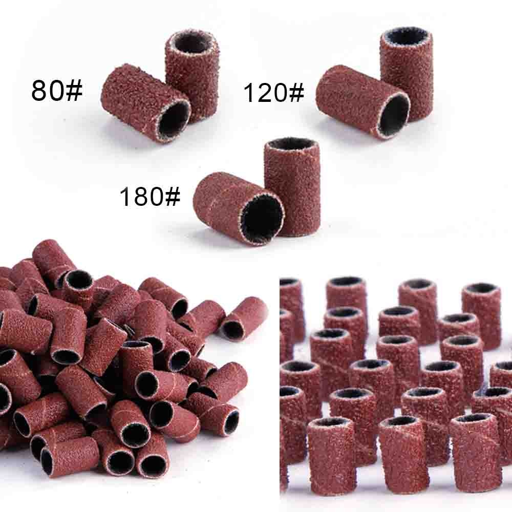 50/100pz Unghie Artistiche Carta Abrasiva per manicure Rimozione Del gel Del Chiodo Trapano Elettrico di Ricarica morso rettifica Anello di Sabbia 80 #120 #180 #