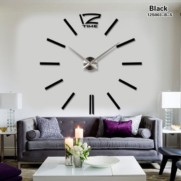 Horloge murale 3D de grande taille, miroir autocollant, décoration de la maison, pour salle de réunion,: Black S / 47inch