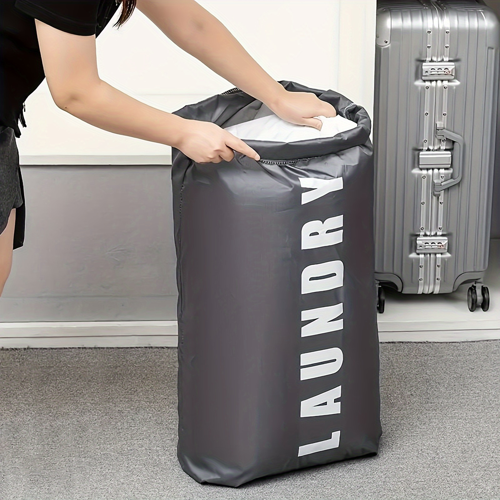 Extra grote canvas waszak - Ruime, draagbare opbergruimte met trekkoordsluiting voor thuis- en reisorganisatie - Opvouwbaar