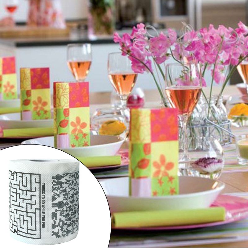 Divertida de madera, papel higiénico de pulpa, rollo de papel higiénico sin perfume de 2 capas, patrón impreso para baño en casa, uso de la cocina