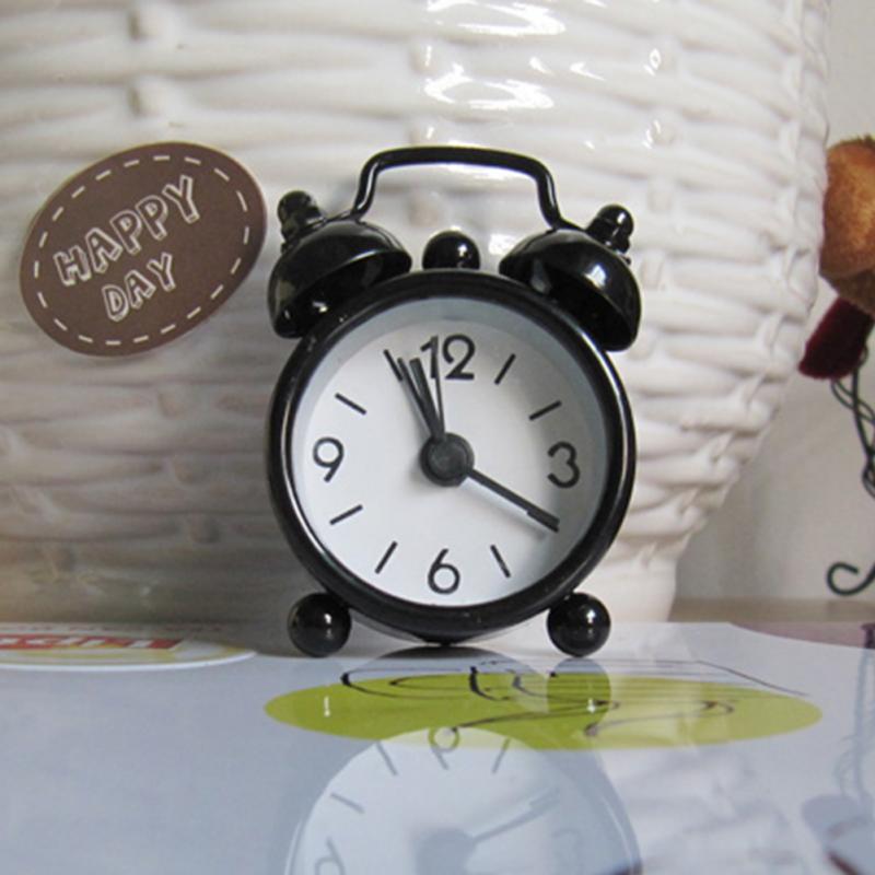 Retro Portable Cute Mini Cartoon Alarm Clock Round Number Double Bell Desk Table Digital Clock Home Decor