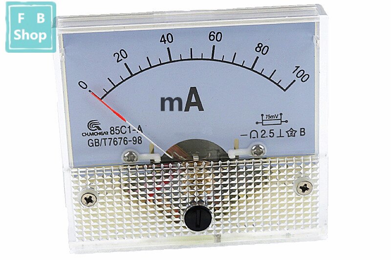 1 Uds 85C1-mA 30mA 50mA 100mA 200mA 300mA 500mA DC puntero amperímetro 85C1 analógica de la serie AMP medidor 64*56mm tamaño: 100mA